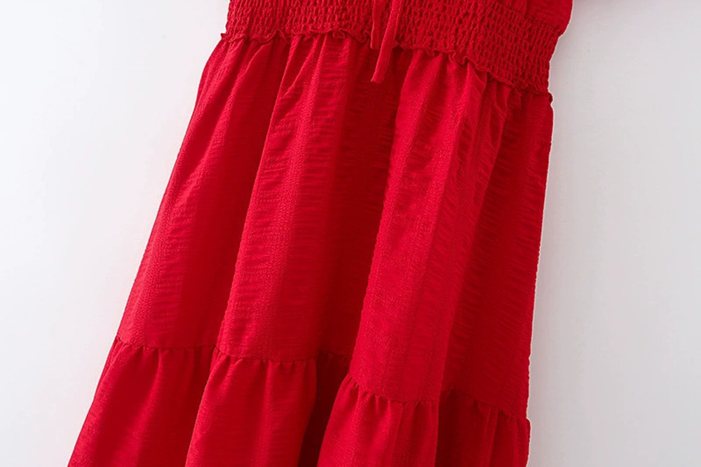 Spring Red Jacquard Plaid Swing Dress
